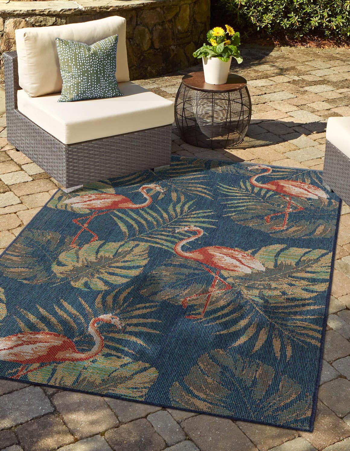 Navy Blue 2' x 2' 11 Baja Outdoor Rectangle Area Rug Weather Resistant for Patio, Deck, Terrace, Balcony, Porch 100% Polypropylene Modern Outside Decor for Sale at Rug Engine