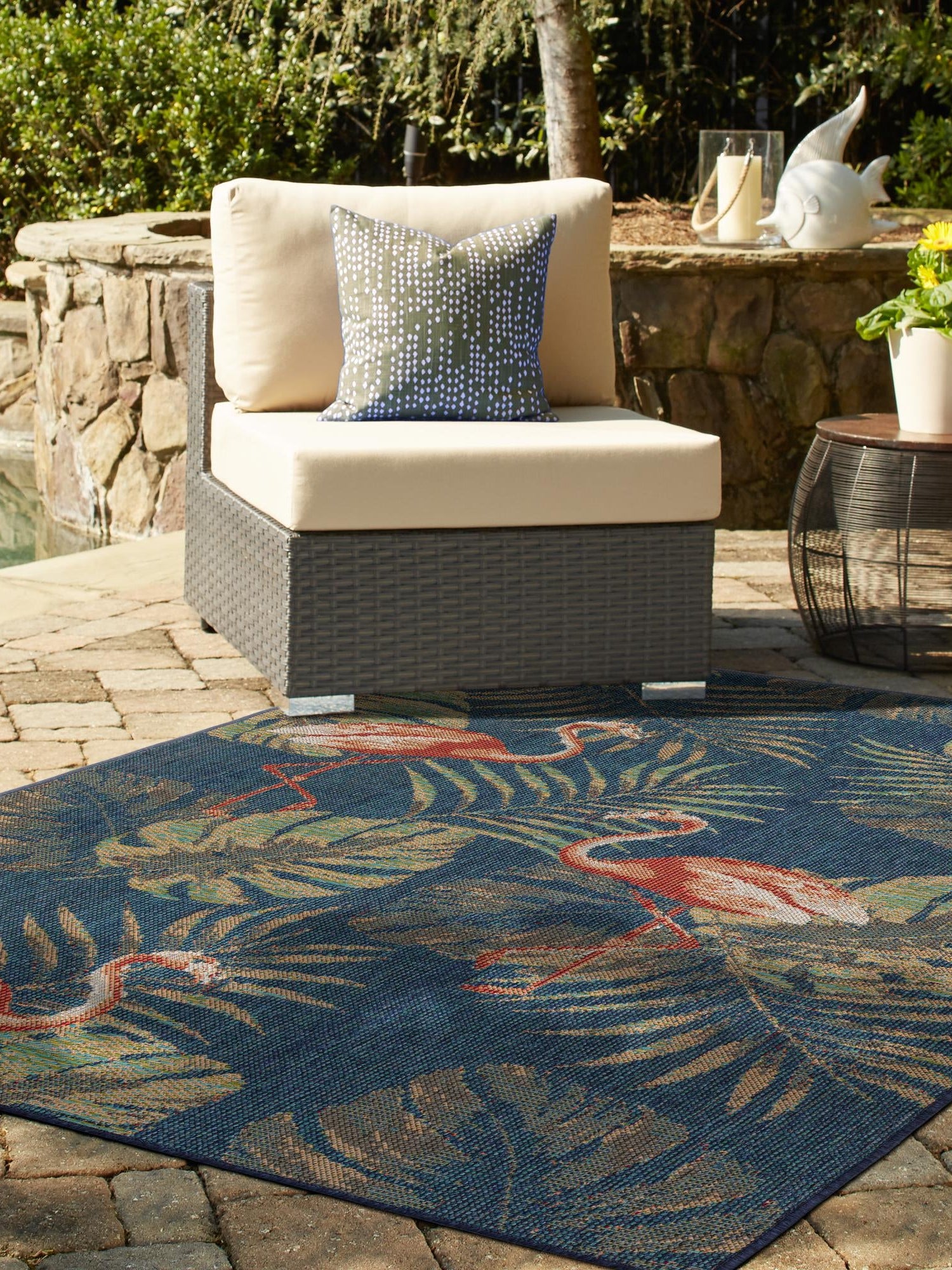 Navy Blue 5' 3 x 7' 7 Baja Outdoor Rectangle Area Rug Weather Resistant for Patio, Deck, Terrace, Balcony, Porch 100% Polypropylene Modern Outside Decor for Sale at Rug Engine