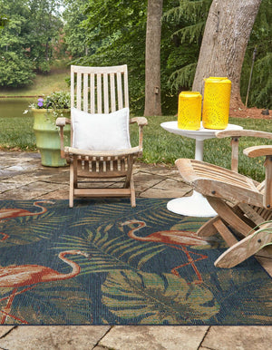 Navy Blue 7' 10 x 7' 10 Baja Outdoor Square Area Rug Weather Resistant for Patio, Deck, Terrace, Balcony, Porch 100% Polypropylene Modern Outside Decor for Sale at Rug Engine