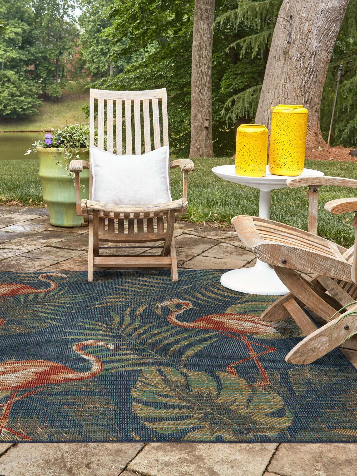Navy Blue 5' 3 x 5' 3 Baja Outdoor Square Area Rug Weather Resistant for Patio, Deck, Terrace, Balcony, Porch 100% Polypropylene Modern Outside Decor for Sale at Rug Engine