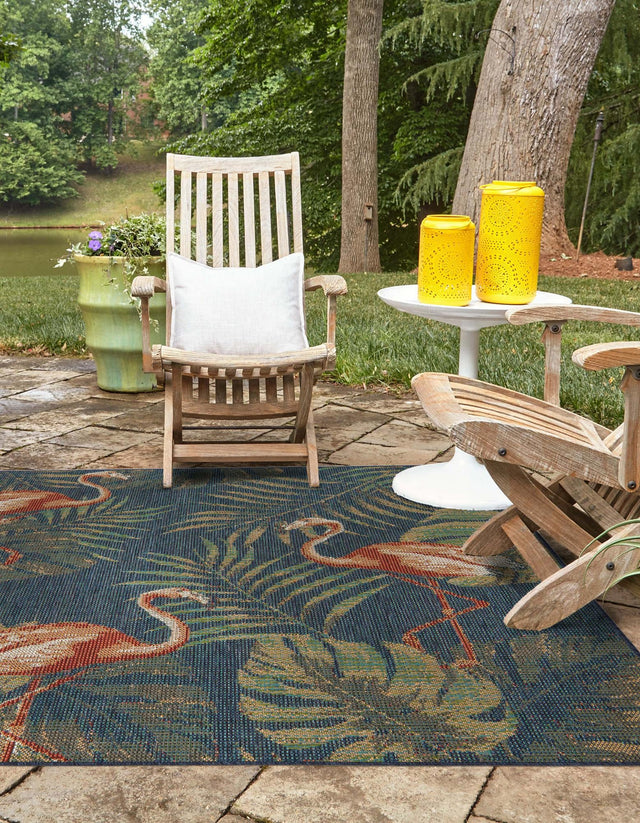 Navy Blue 5' 3 x 5' 3 Baja Outdoor Square Area Rug Weather Resistant for Patio, Deck, Terrace, Balcony, Porch 100% Polypropylene Modern Outside Decor for Sale at Rug Engine