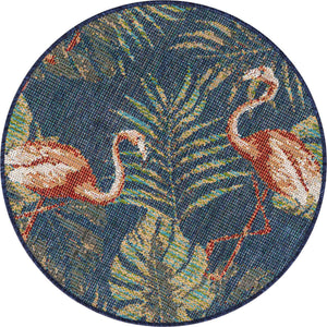 Navy Blue 3' 3 x 3' 3 Baja Outdoor Round Area Rug Weather Resistant for Patio, Deck, Terrace, Balcony, Porch 100% Polypropylene Modern Outside Decor for Sale at Rug Engine