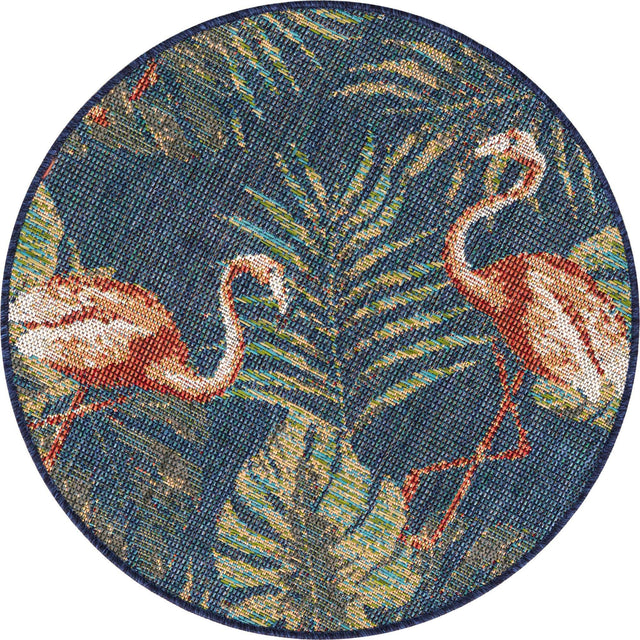 Navy Blue 3' 3 x 3' 3 Baja Outdoor Round Area Rug Weather Resistant for Patio, Deck, Terrace, Balcony, Porch 100% Polypropylene Modern Outside Decor for Sale at Rug Engine