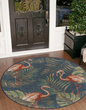 Navy Blue 7' 10 x 7' 10 Baja Outdoor Round Area Rug Weather Resistant for Patio, Deck, Terrace, Balcony, Porch 100% Polypropylene Modern Outside Decor for Sale at Rug Engine