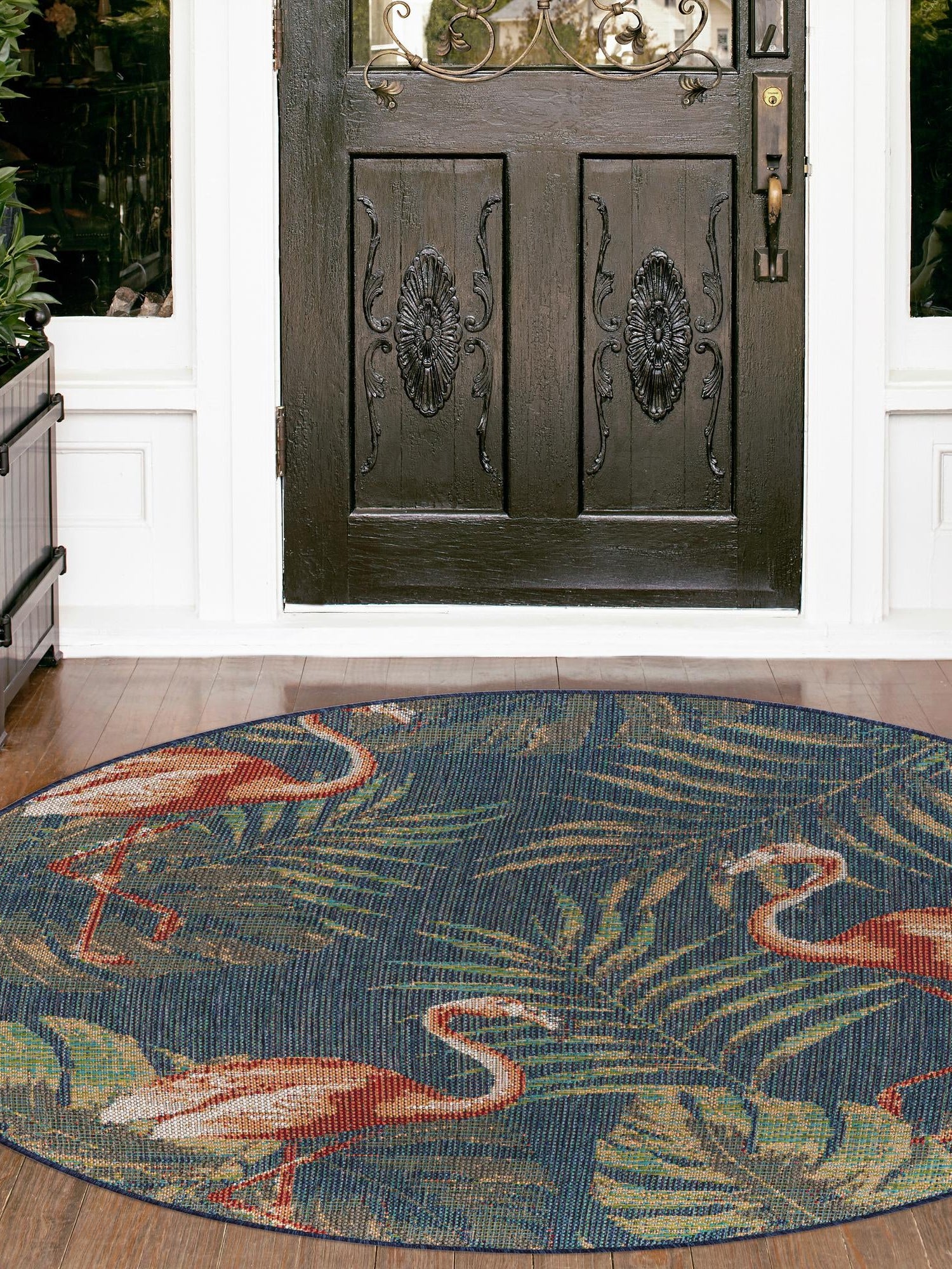 Navy Blue 3' 3 x 3' 3 Baja Outdoor Round Area Rug Weather Resistant for Patio, Deck, Terrace, Balcony, Porch 100% Polypropylene Modern Outside Decor for Sale at Rug Engine