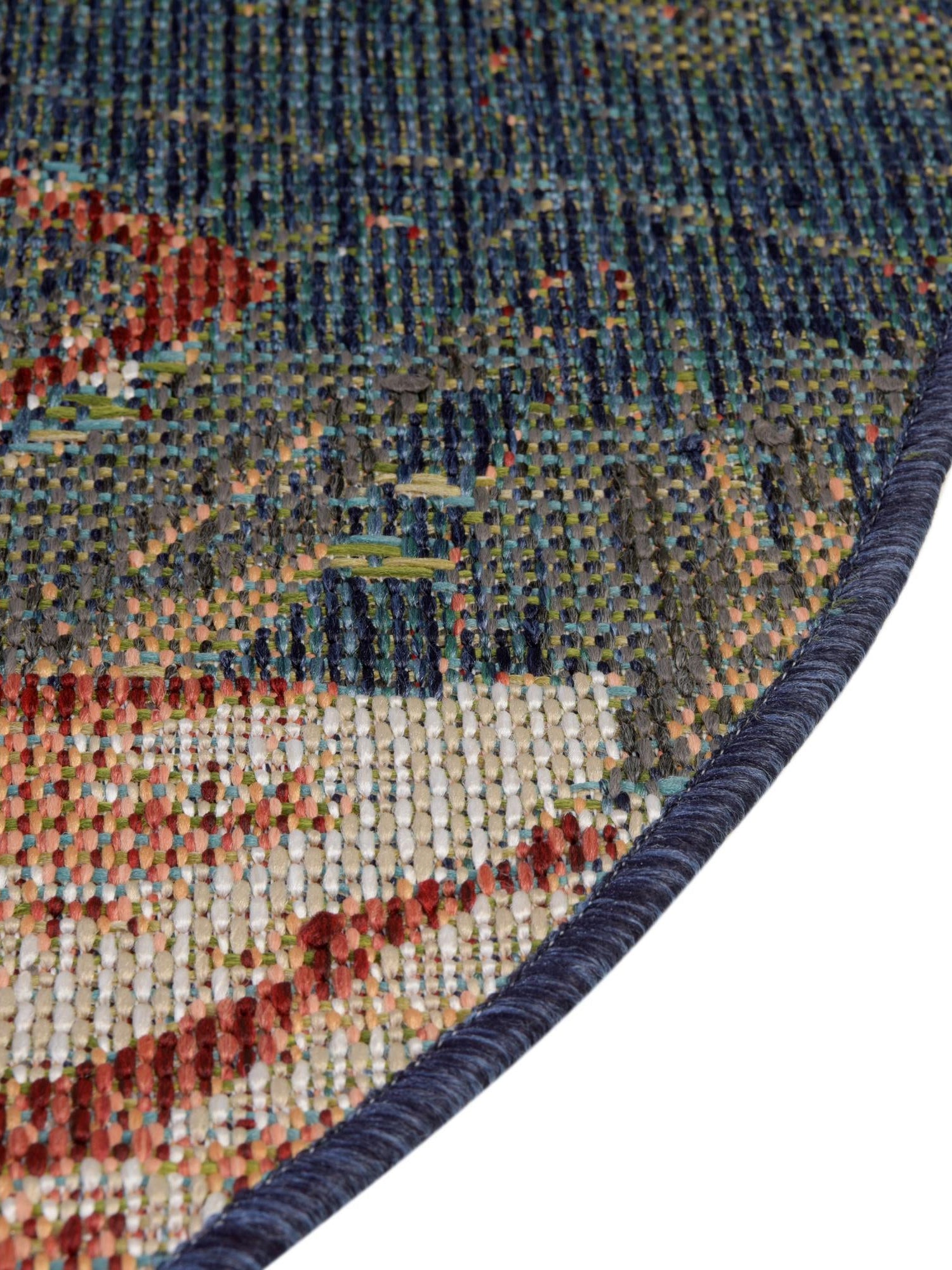 Navy Blue 7' 10 x 7' 10 Baja Outdoor Round Area Rug Weather Resistant for Patio, Deck, Terrace, Balcony, Porch 100% Polypropylene Modern Outside Decor for Sale at Rug Engine