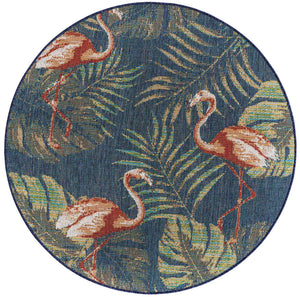 Navy Blue 5' 3 x 5' 3 Baja Outdoor Round Area Rug Weather Resistant for Patio, Deck, Terrace, Balcony, Porch 100% Polypropylene Modern Outside Decor for Sale at Rug Engine