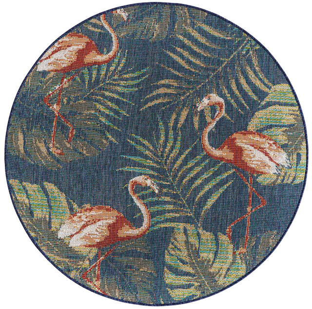 Navy Blue 5' 3 x 5' 3 Baja Outdoor Round Area Rug Weather Resistant for Patio, Deck, Terrace, Balcony, Porch 100% Polypropylene Modern Outside Decor for Sale at Rug Engine
