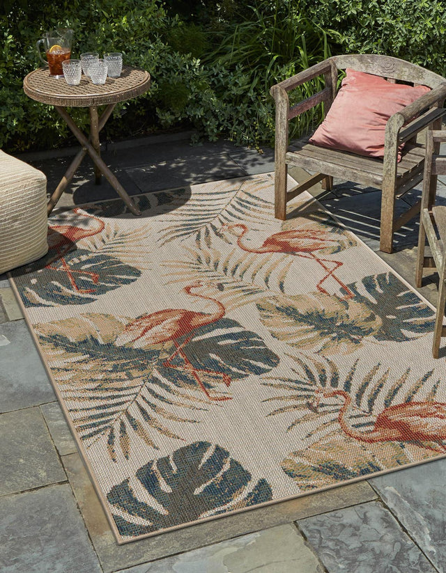 Ivory 5' 3 x 7' 7 Baja Outdoor Rectangle Area Rug Weather Resistant for Patio, Deck, Terrace, Balcony, Porch 100% Polypropylene Modern Outside Decor for Sale at Rug Engine