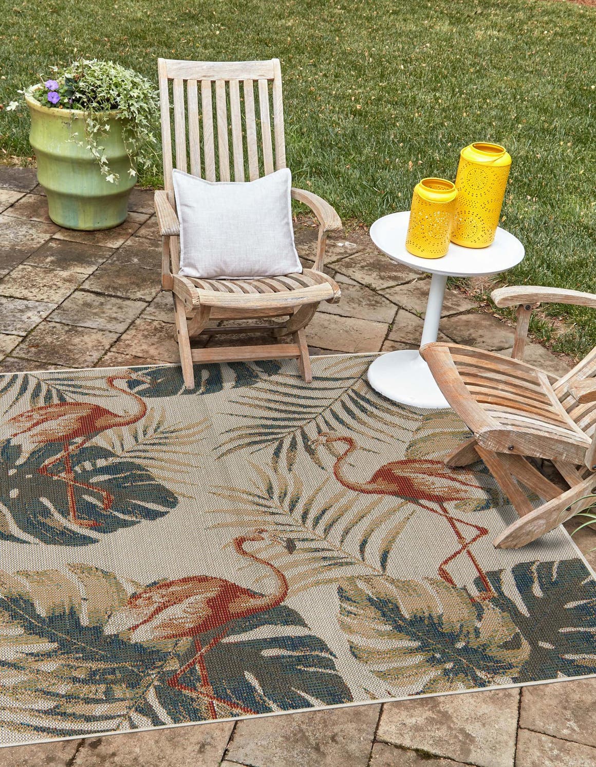 Ivory 7' 10 x 7' 10 Baja Outdoor Square Area Rug Weather Resistant for Patio, Deck, Terrace, Balcony, Porch 100% Polypropylene Modern Outside Decor for Sale at Rug Engine