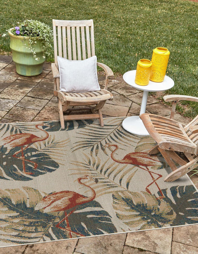 Ivory 7' 10 x 7' 10 Baja Outdoor Square Area Rug Weather Resistant for Patio, Deck, Terrace, Balcony, Porch 100% Polypropylene Modern Outside Decor for Sale at Rug Engine