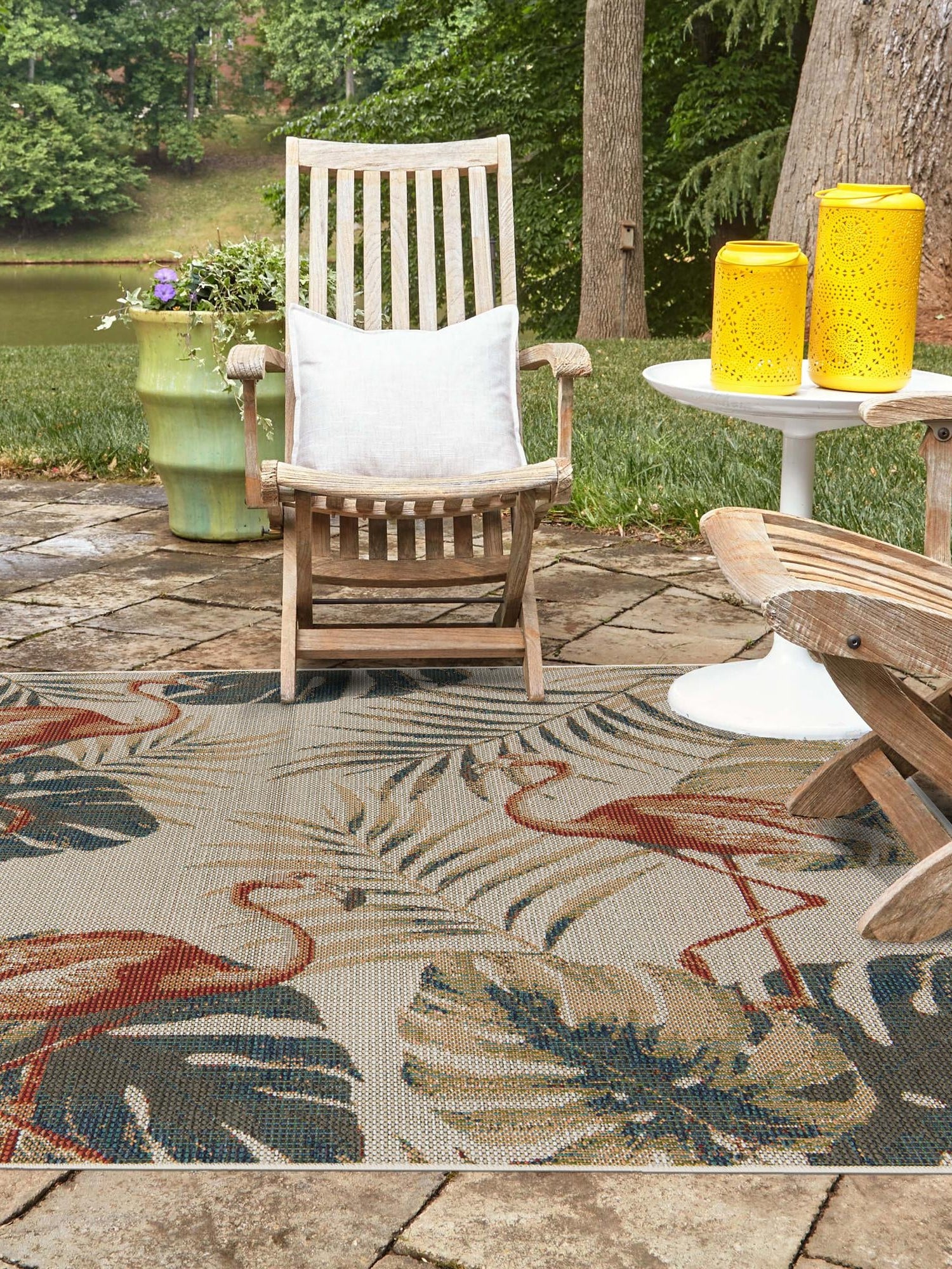 Ivory 5' 3 x 5' 3 Baja Outdoor Square Area Rug Weather Resistant for Patio, Deck, Terrace, Balcony, Porch 100% Polypropylene Modern Outside Decor for Sale at Rug Engine