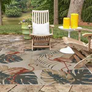 Ivory 5' 3 x 5' 3 Baja Outdoor Square Area Rug Weather Resistant for Patio, Deck, Terrace, Balcony, Porch 100% Polypropylene Modern Outside Decor for Sale at Rug Engine