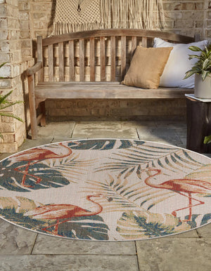 Ivory 3' 3 x 3' 3 Baja Outdoor Round Area Rug Weather Resistant for Patio, Deck, Terrace, Balcony, Porch 100% Polypropylene Modern Outside Decor for Sale at Rug Engine