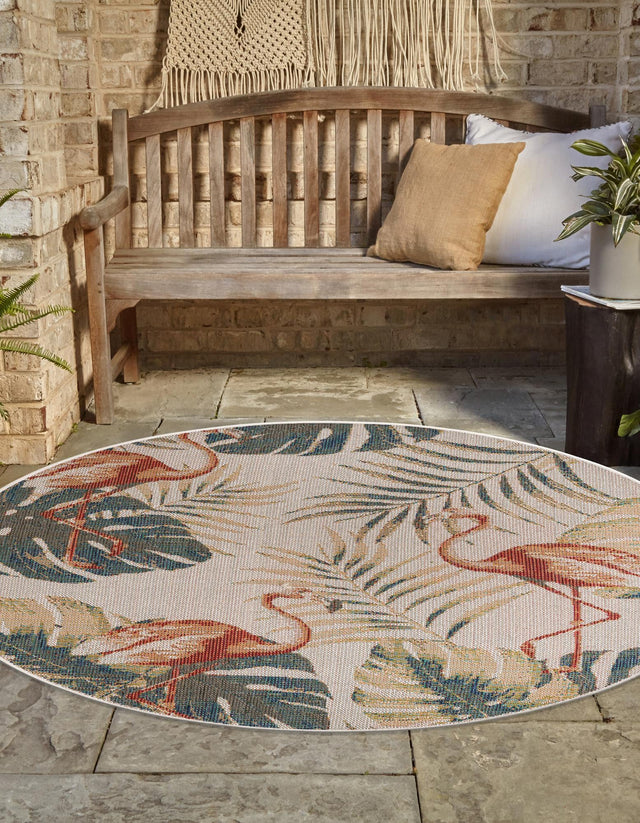 Ivory 3' 3 x 3' 3 Baja Outdoor Round Area Rug Weather Resistant for Patio, Deck, Terrace, Balcony, Porch 100% Polypropylene Modern Outside Decor for Sale at Rug Engine