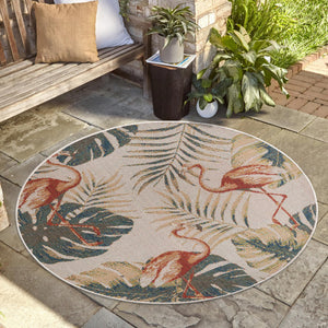 Ivory 5' 3 x 5' 3 Baja Outdoor Round Area Rug Weather Resistant for Patio, Deck, Terrace, Balcony, Porch 100% Polypropylene Modern Outside Decor for Sale at Rug Engine