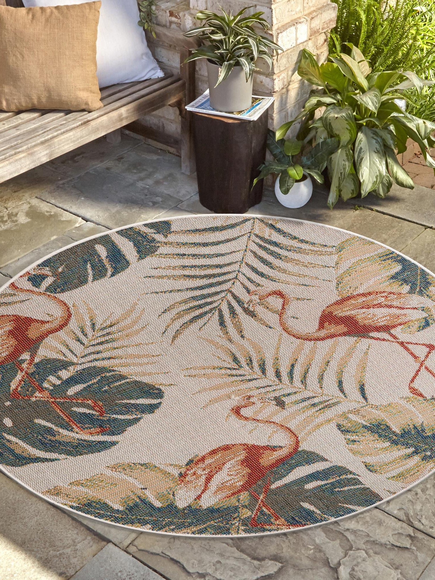Ivory 7' 10 x 7' 10 Baja Outdoor Round Area Rug Weather Resistant for Patio, Deck, Terrace, Balcony, Porch 100% Polypropylene Modern Outside Decor for Sale at Rug Engine