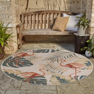 Ivory 7' 10 x 7' 10 Baja Outdoor Round Area Rug Weather Resistant for Patio, Deck, Terrace, Balcony, Porch 100% Polypropylene Modern Outside Decor for Sale at Rug Engine