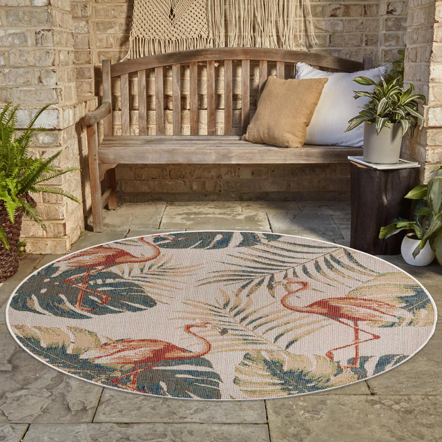 Ivory 3' 3 x 3' 3 Baja Outdoor Round Area Rug Weather Resistant for Patio, Deck, Terrace, Balcony, Porch 100% Polypropylene Modern Outside Decor for Sale at Rug Engine