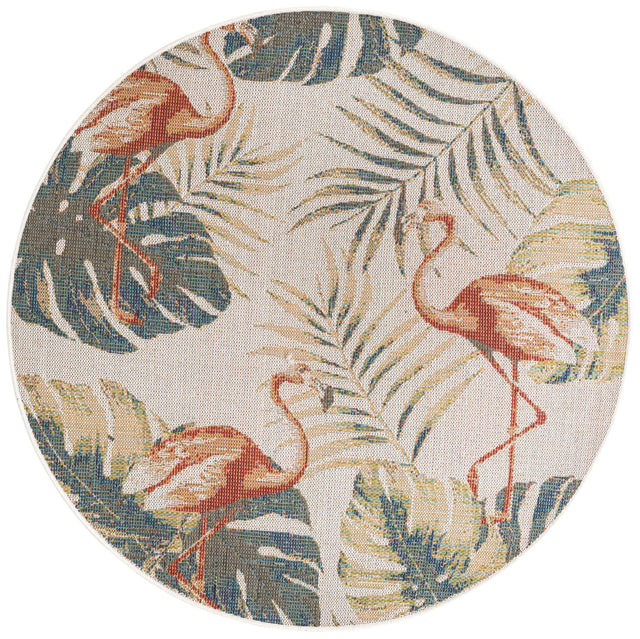 Ivory 5' 3 x 5' 3 Baja Outdoor Round Area Rug Weather Resistant for Patio, Deck, Terrace, Balcony, Porch 100% Polypropylene Modern Outside Decor for Sale at Rug Engine