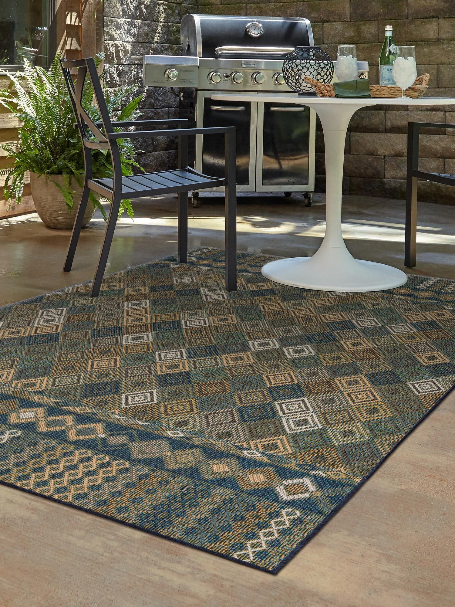 Navy Blue 6' x 9' Baja Outdoor Rectangle Area Rug Weather Resistant for Patio, Deck, Terrace, Balcony, Porch 100% Polypropylene Modern Outside Decor for Sale at Rug Engine