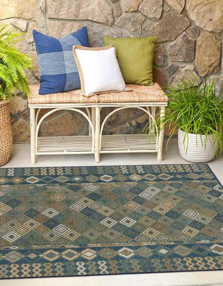 Navy Blue 7' 10 x 7' 10 Baja Outdoor Square Area Rug Weather Resistant for Patio, Deck, Terrace, Balcony, Porch 100% Polypropylene Modern Outside Decor for Sale at Rug Engine