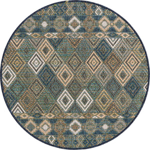 Navy Blue 3' 3 x 3' 3 Baja Outdoor Round Area Rug Weather Resistant for Patio, Deck, Terrace, Balcony, Porch 100% Polypropylene Modern Outside Decor for Sale at Rug Engine