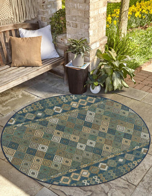 Navy Blue 3' 3 x 3' 3 Baja Outdoor Round Area Rug Weather Resistant for Patio, Deck, Terrace, Balcony, Porch 100% Polypropylene Modern Outside Decor for Sale at Rug Engine