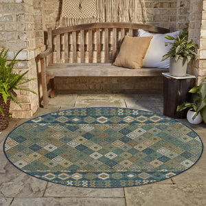 Navy Blue 3' 3 x 3' 3 Baja Outdoor Round Area Rug Weather Resistant for Patio, Deck, Terrace, Balcony, Porch 100% Polypropylene Modern Outside Decor for Sale at Rug Engine