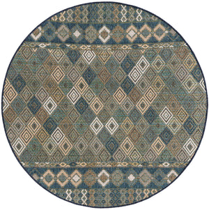 Navy Blue 5' 3 x 5' 3 Baja Outdoor Round Area Rug Weather Resistant for Patio, Deck, Terrace, Balcony, Porch 100% Polypropylene Modern Outside Decor for Sale at Rug Engine