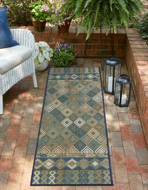 Navy Blue 2' x 5' 11 Baja Outdoor Runner Area Rug Weather Resistant for Patio, Deck, Terrace, Balcony, Porch 100% Polypropylene Modern Outside Decor for Sale at Rug Engine