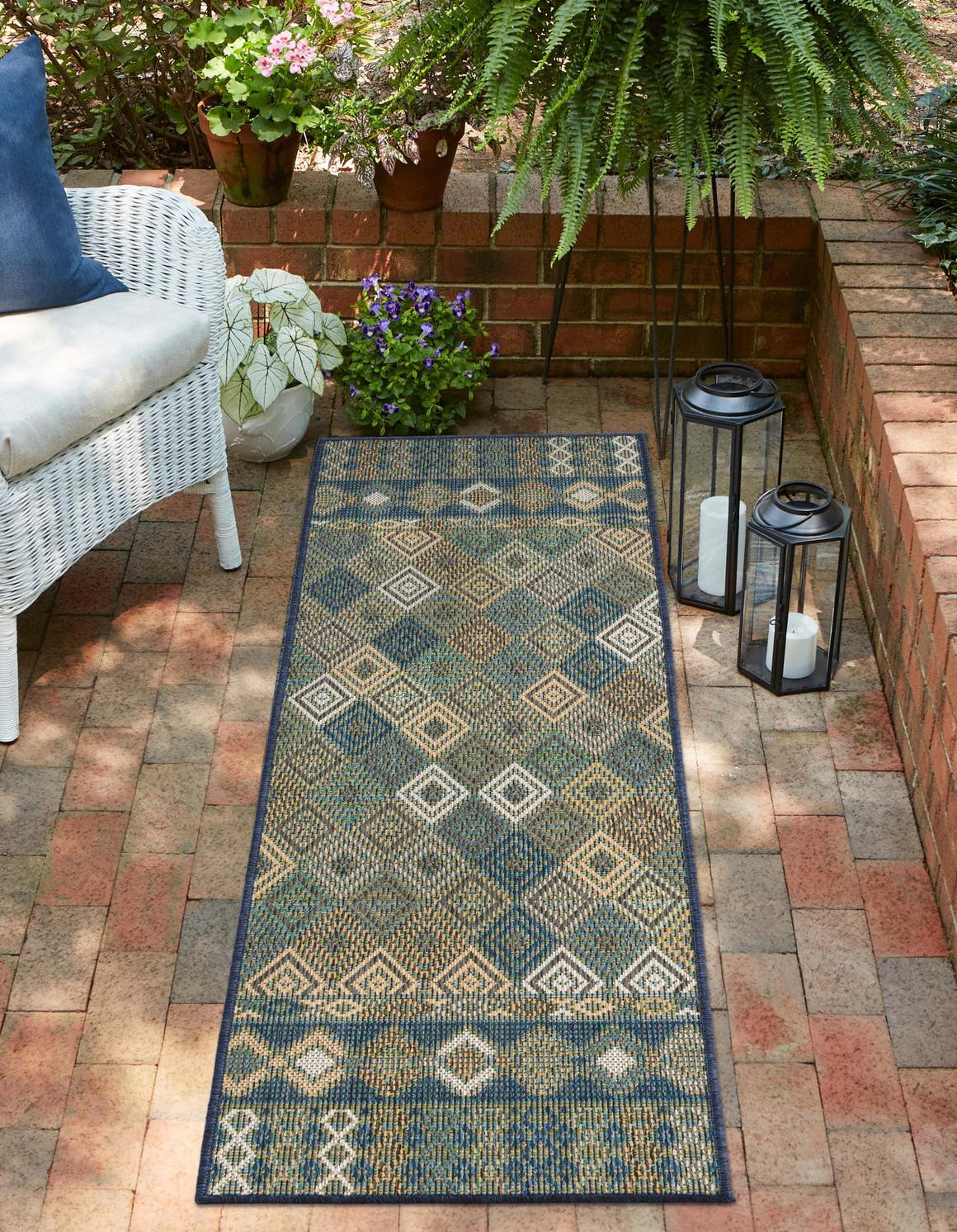 Navy Blue 2' x 7' 10 Baja Outdoor Runner Area Rug Weather Resistant for Patio, Deck, Terrace, Balcony, Porch 100% Polypropylene Modern Outside Decor for Sale at Rug Engine