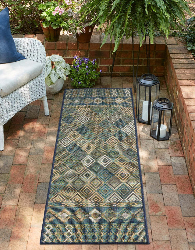 Navy Blue 2' x 7' 10 Baja Outdoor Runner Area Rug Weather Resistant for Patio, Deck, Terrace, Balcony, Porch 100% Polypropylene Modern Outside Decor for Sale at Rug Engine