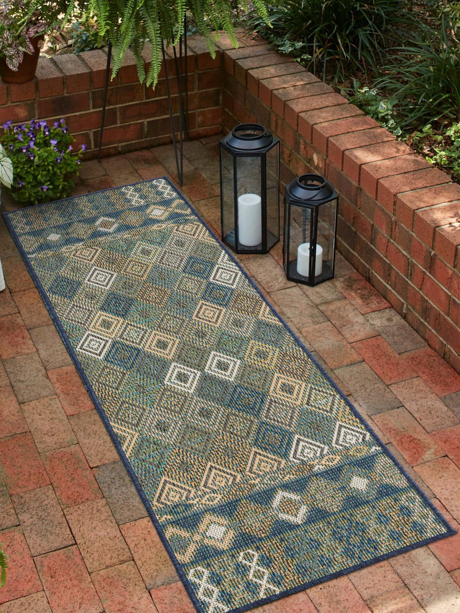 Navy Blue 2' x 3' 11 Baja Outdoor Runner Area Rug Weather Resistant for Patio, Deck, Terrace, Balcony, Porch 100% Polypropylene Modern Outside Decor for Sale at Rug Engine