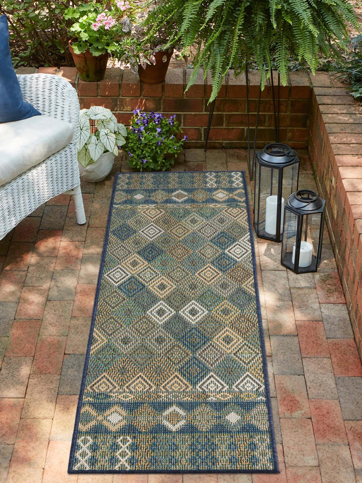 Navy Blue 2' x 3' 11 Baja Outdoor Runner Area Rug Weather Resistant for Patio, Deck, Terrace, Balcony, Porch 100% Polypropylene Modern Outside Decor for Sale at Rug Engine