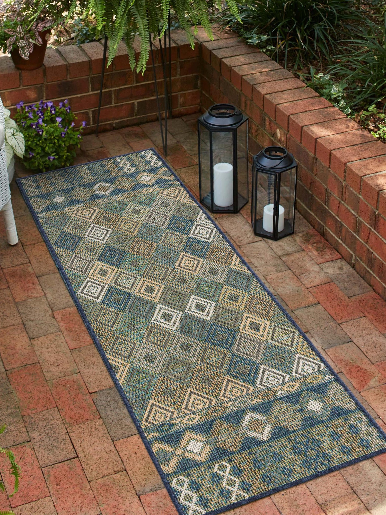 Navy Blue 2' x 5' 11 Baja Outdoor Runner Area Rug Weather Resistant for Patio, Deck, Terrace, Balcony, Porch 100% Polypropylene Modern Outside Decor for Sale at Rug Engine