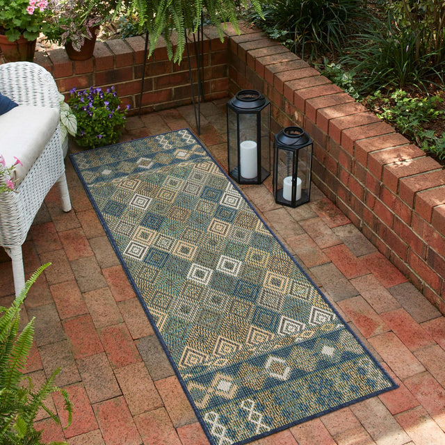 Navy Blue 2' x 5' 11 Baja Outdoor Runner Area Rug Weather Resistant for Patio, Deck, Terrace, Balcony, Porch 100% Polypropylene Modern Outside Decor for Sale at Rug Engine