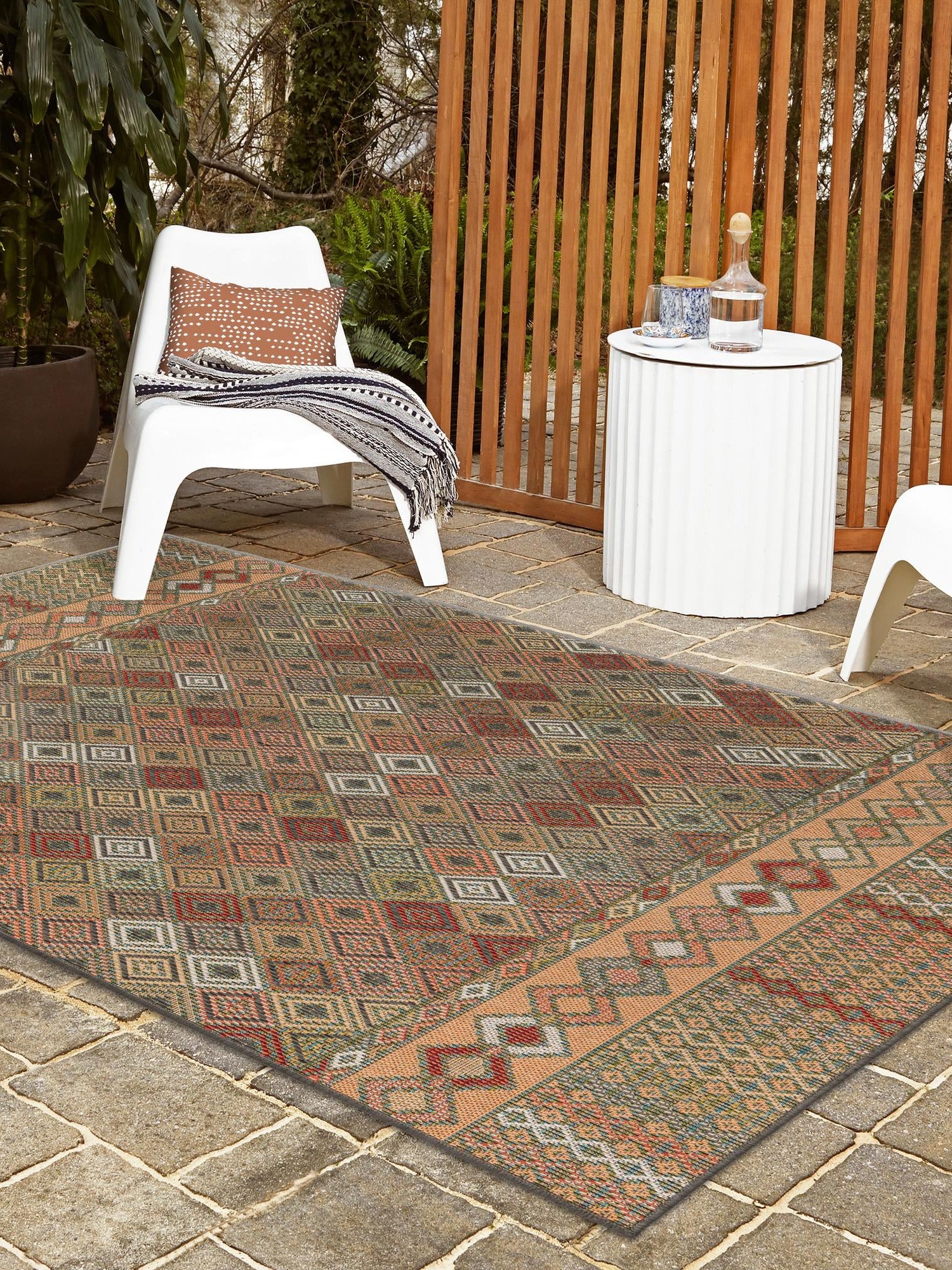 Multicolor 3' 11 x 5' 11 Baja Outdoor Rectangle Area Rug Weather Resistant for Patio, Deck, Terrace, Balcony, Porch 100% Polypropylene Modern Outside Decor for Sale at Rug Engine