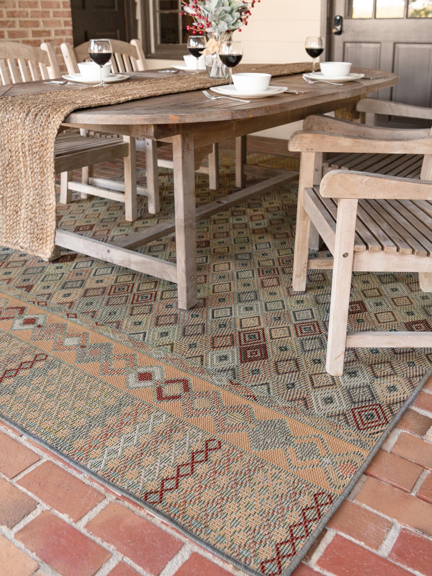 Multicolor 3' 11 x 5' 11 Baja Outdoor Rectangle Area Rug Weather Resistant for Patio, Deck, Terrace, Balcony, Porch 100% Polypropylene Modern Outside Decor for Sale at Rug Engine