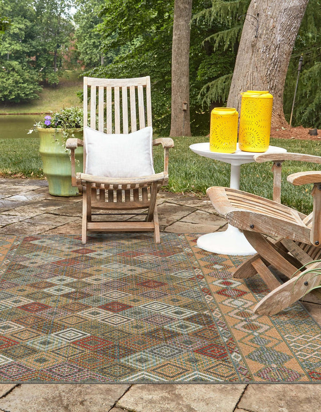 Multicolor 5' 3 x 5' 3 Baja Outdoor Square Area Rug Weather Resistant for Patio, Deck, Terrace, Balcony, Porch 100% Polypropylene Modern Outside Decor for Sale at Rug Engine