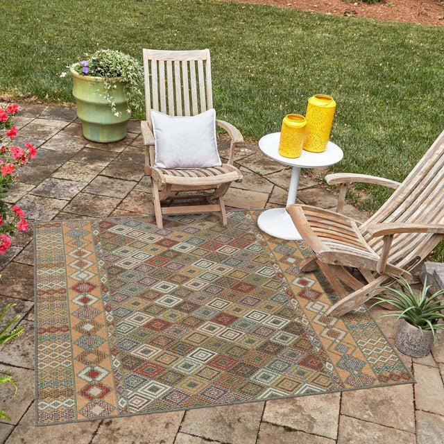 Multicolor 5' 3 x 5' 3 Baja Outdoor Square Area Rug Weather Resistant for Patio, Deck, Terrace, Balcony, Porch 100% Polypropylene Modern Outside Decor for Sale at Rug Engine