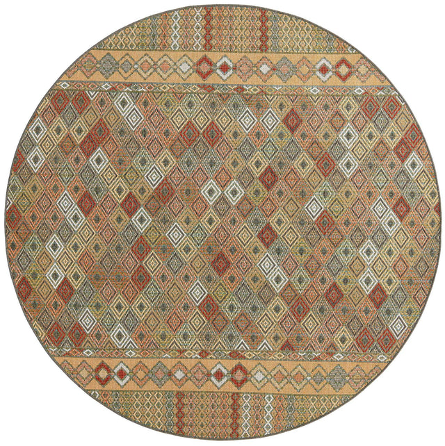 Multicolor 7' 10 x 7' 10 Baja Outdoor Round Area Rug Weather Resistant for Patio, Deck, Terrace, Balcony, Porch 100% Polypropylene Modern Outside Decor for Sale at Rug Engine