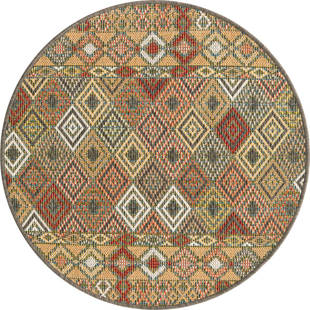 Multicolor 3' 3 x 3' 3 Baja Outdoor Round Area Rug Weather Resistant for Patio, Deck, Terrace, Balcony, Porch 100% Polypropylene Modern Outside Decor for Sale at Rug Engine