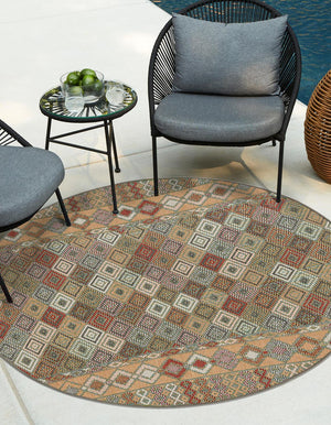 Multicolor 7' 10 x 7' 10 Baja Outdoor Round Area Rug Weather Resistant for Patio, Deck, Terrace, Balcony, Porch 100% Polypropylene Modern Outside Decor for Sale at Rug Engine