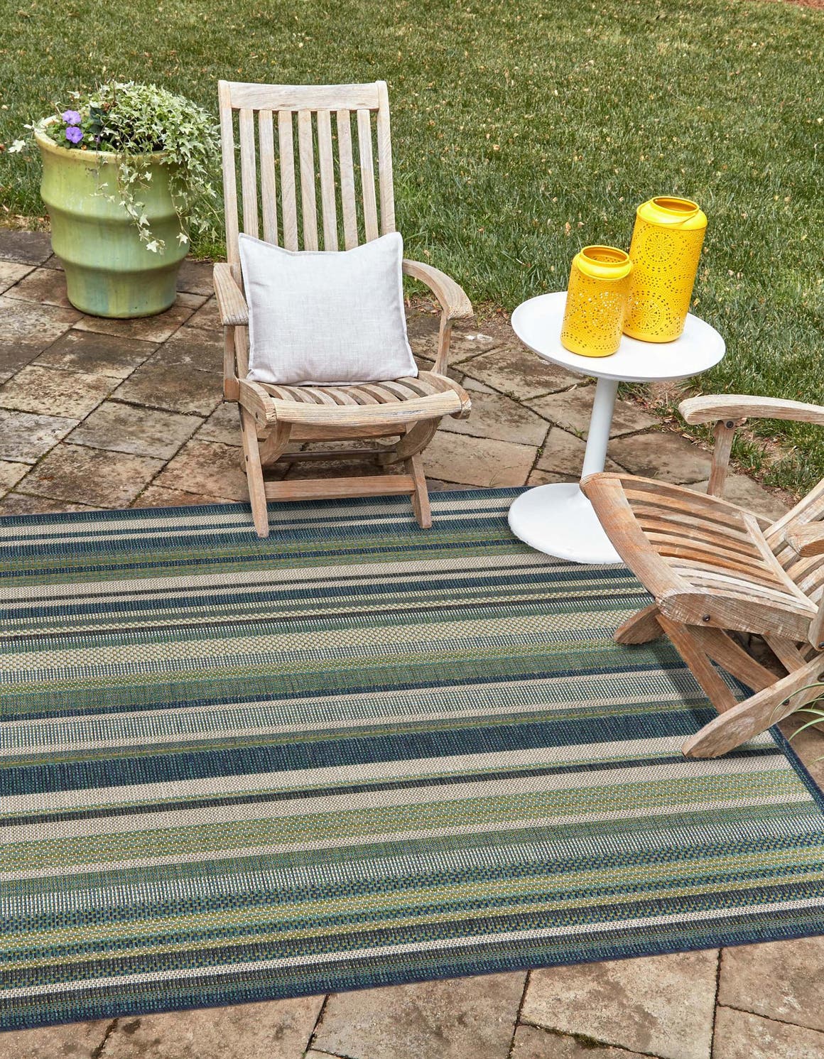 Blue 5' 3 x 5' 3 Baja Outdoor Square Area Rug Weather Resistant for Patio, Deck, Terrace, Balcony, Porch 100% Polypropylene Modern Outside Decor for Sale at Rug Engine