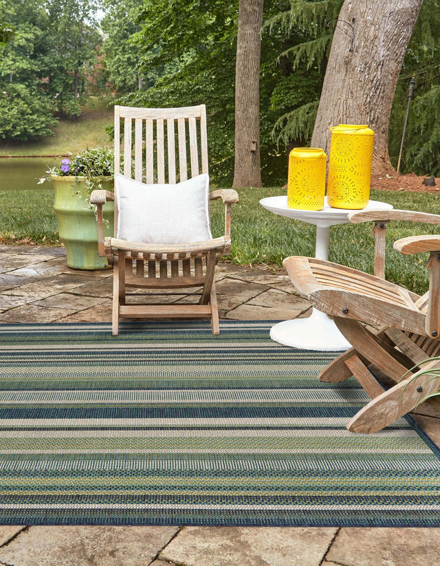 Blue 7' 10 x 7' 10 Baja Outdoor Square Area Rug Weather Resistant for Patio, Deck, Terrace, Balcony, Porch 100% Polypropylene Modern Outside Decor for Sale at Rug Engine