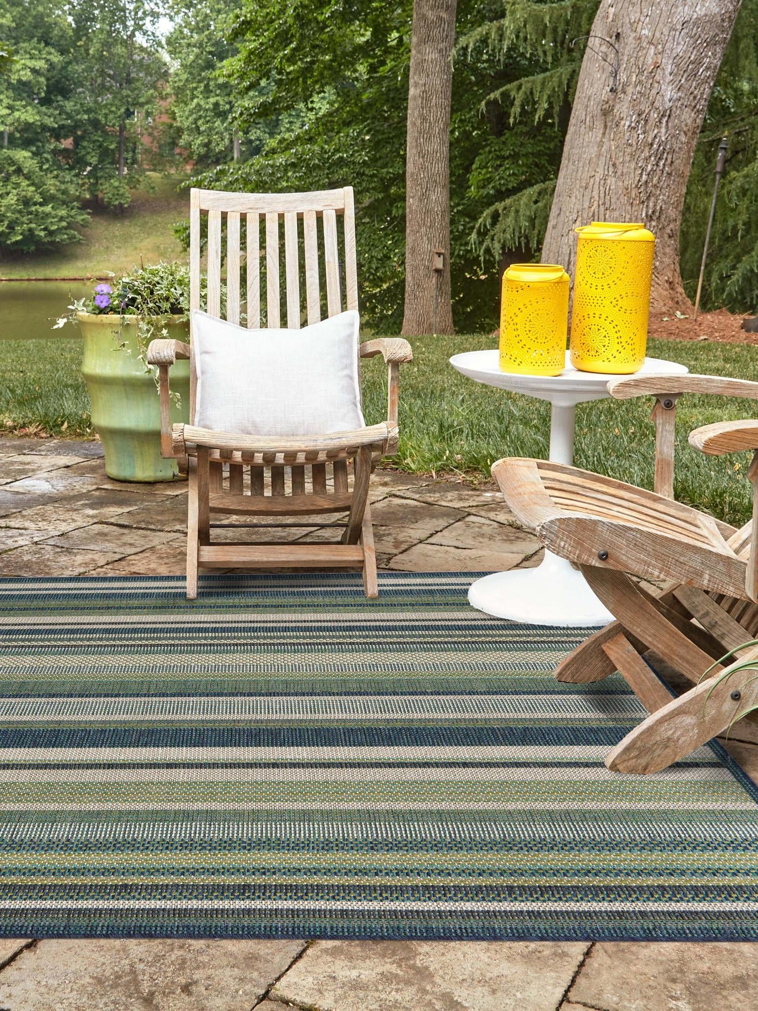 Blue 5' 3 x 5' 3 Baja Outdoor Square Area Rug Weather Resistant for Patio, Deck, Terrace, Balcony, Porch 100% Polypropylene Modern Outside Decor for Sale at Rug Engine