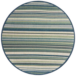 Blue 7' 10 x 7' 10 Baja Outdoor Round Area Rug Weather Resistant for Patio, Deck, Terrace, Balcony, Porch 100% Polypropylene Modern Outside Decor for Sale at Rug Engine