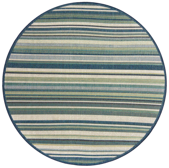 Blue 7' 10 x 7' 10 Baja Outdoor Round Area Rug Weather Resistant for Patio, Deck, Terrace, Balcony, Porch 100% Polypropylene Modern Outside Decor for Sale at Rug Engine