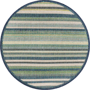 Blue 3' 3 x 3' 3 Baja Outdoor Round Area Rug Weather Resistant for Patio, Deck, Terrace, Balcony, Porch 100% Polypropylene Modern Outside Decor for Sale at Rug Engine